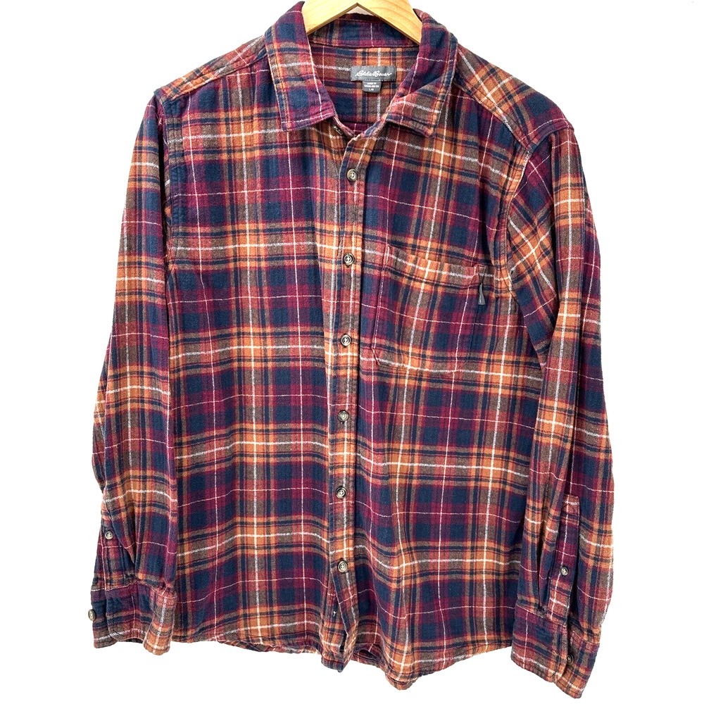 Eddie Bauer Flannel Shirt Mens Large‎ Multicolor Plaid Cotton Button Up